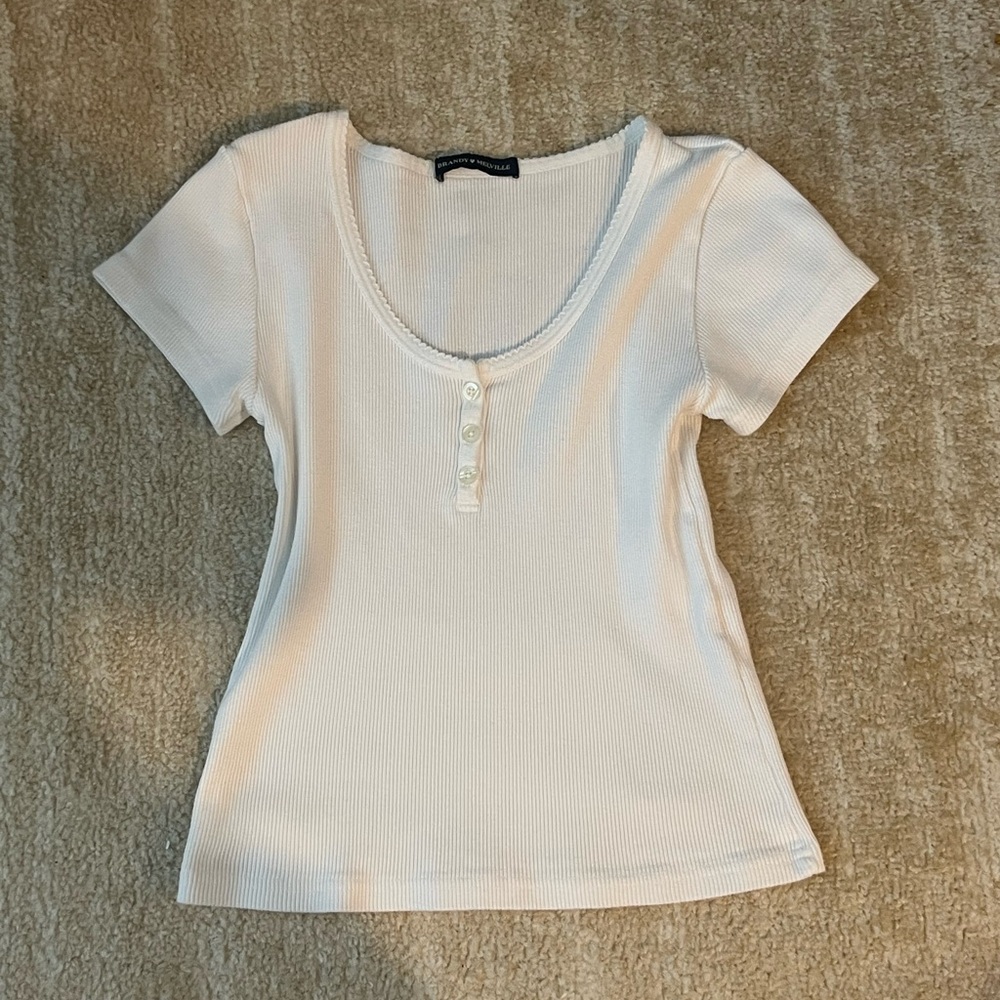 Brandy Melville Women's Cream Short Sleeve Top